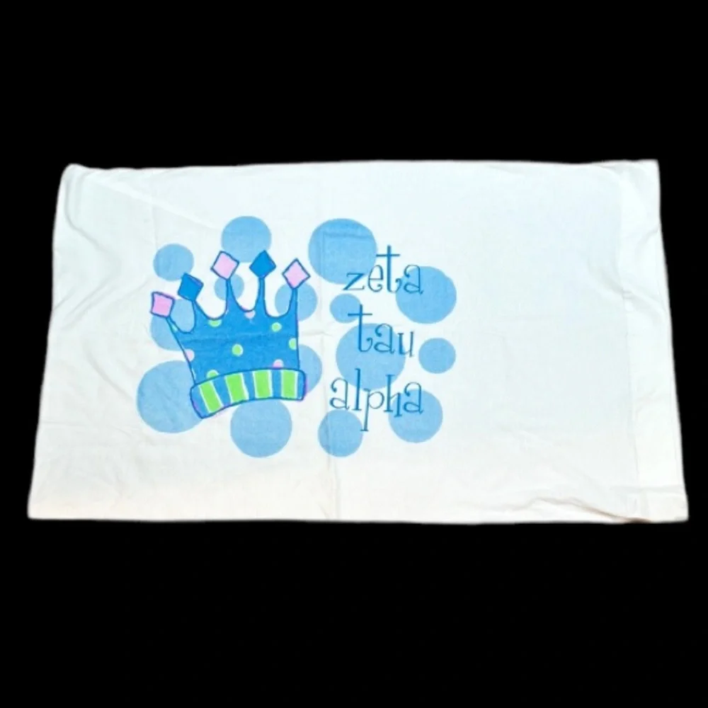 Zeta Tau Alpha sorority white blue crown print queen size pillowcase